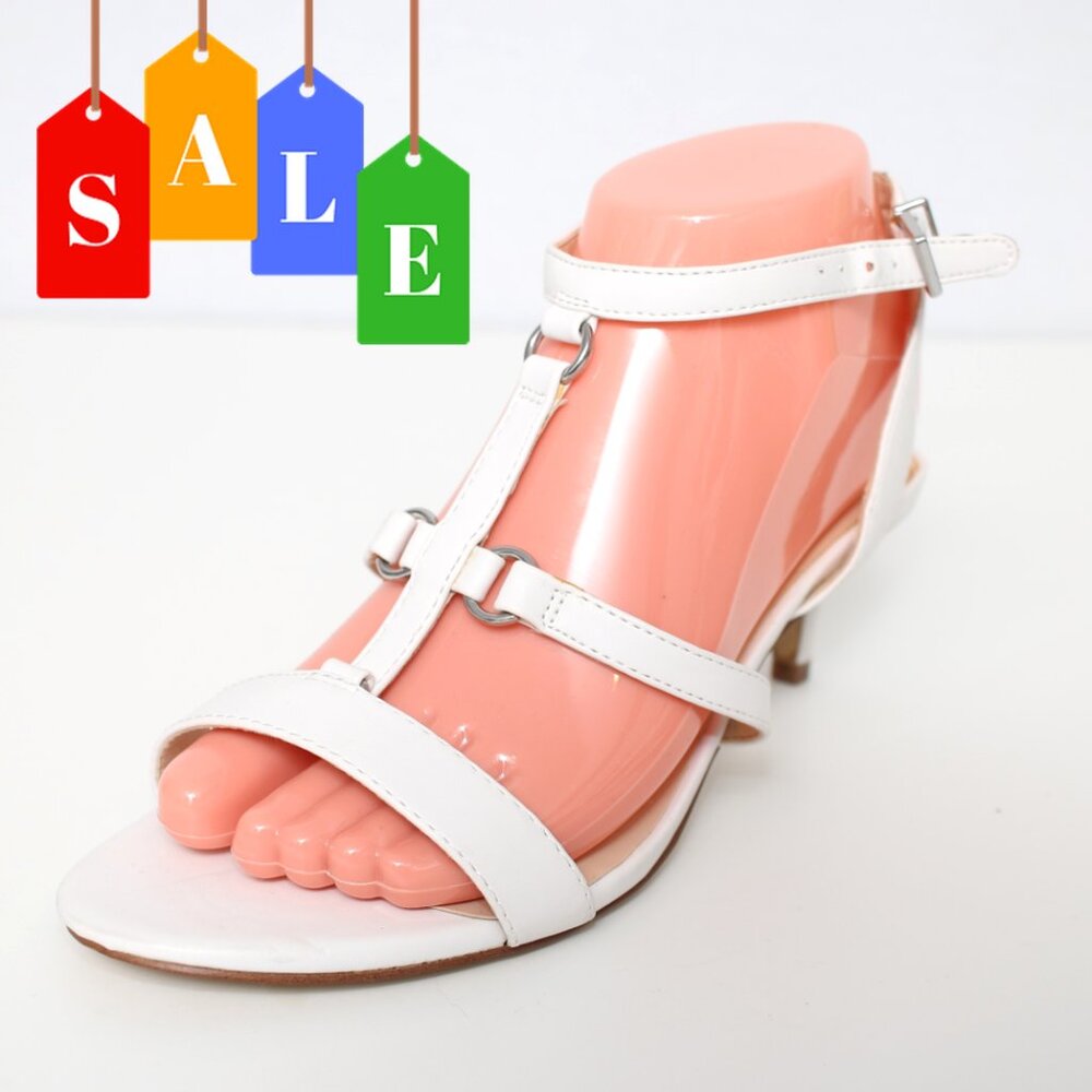 Nine West White Faux Leather Heeled Sandals Sz 8